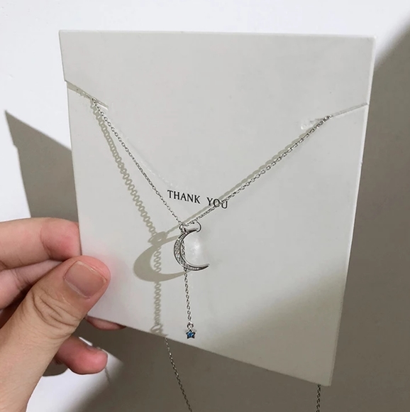 S925 sterling silver crescent moon blue zircon star necklace - Picture 6 of 8